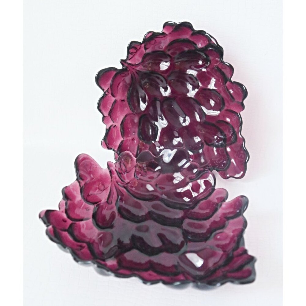 2 Vintage Purple Amethyst German Glass Grape Cluster Candy Dish Bowl